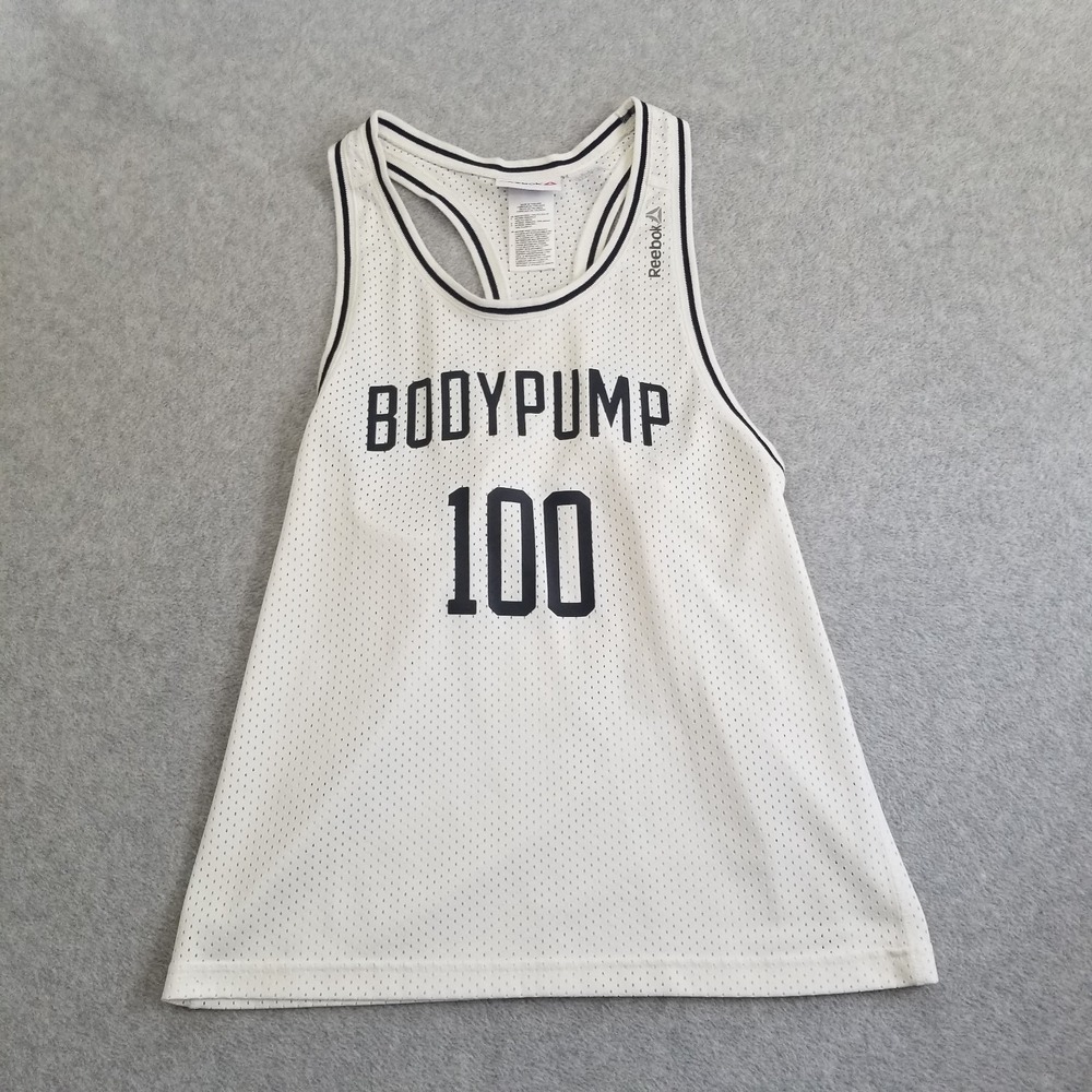Les Mills Tank Top Womens Small White Bodypump 100 Mesh Racerback Shirt Reebok
